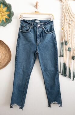 Anine Bing Sonya Straight Leg Raw Hem Jeans Size 26